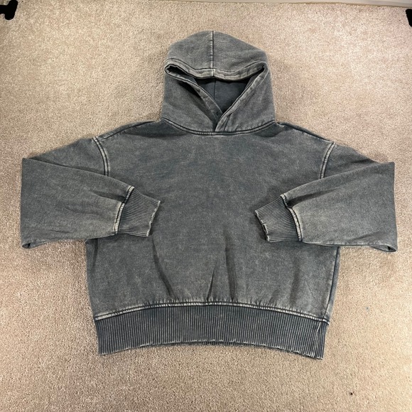 Zenana Tops - Zenana Hoodie Womens Large Gray Mineral Wash Oversized Fleece Pullover